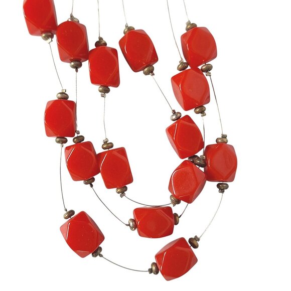 Vintage Red Bead Statement Necklace Multi-Strand Layered - Picture 2 of 4